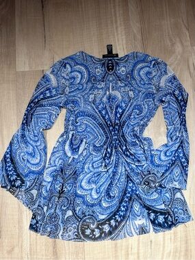 INC International Concepts Blue Paisley Long-Sleeve Tunic Dress